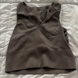 Brown Ribbed Women's Workout Top